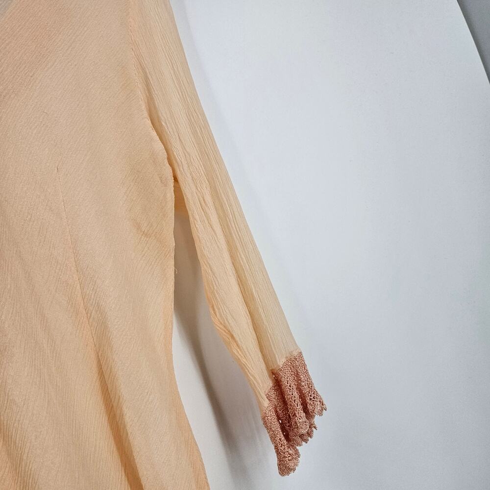 Vintage y2k ECI Blouse Top Orange 100% Silk Mesh Sheer Ruffle Crochet Size L - Picture 6 of 6